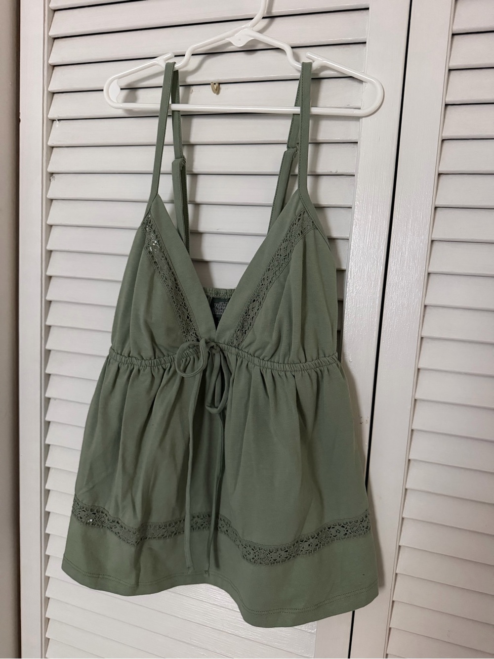 Wild Fable Sleeveless Lace-Trim Drawstring Cami Top - Sage Green